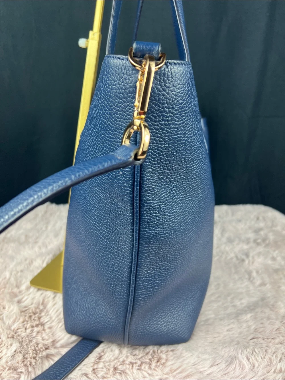 Tory Burch Blake Leather Tote Navy Blue Large Crossbody Tassel w/ COA